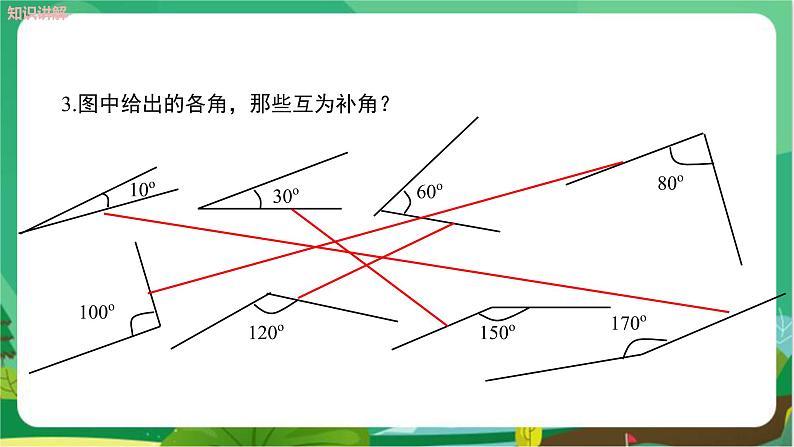 教学课件：七上·湘教·4.3.2角的度量与计算 （第2课时余角与补角）第8页