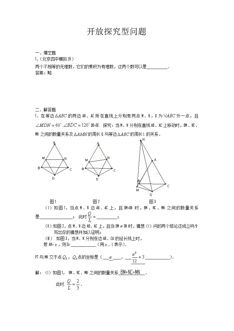 中考数学模拟汇编一47开放探究型问题01