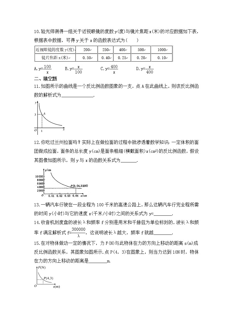 2023年苏科版数学八年级下册《用反比例函数解决问题》拓展练习(含答案)03