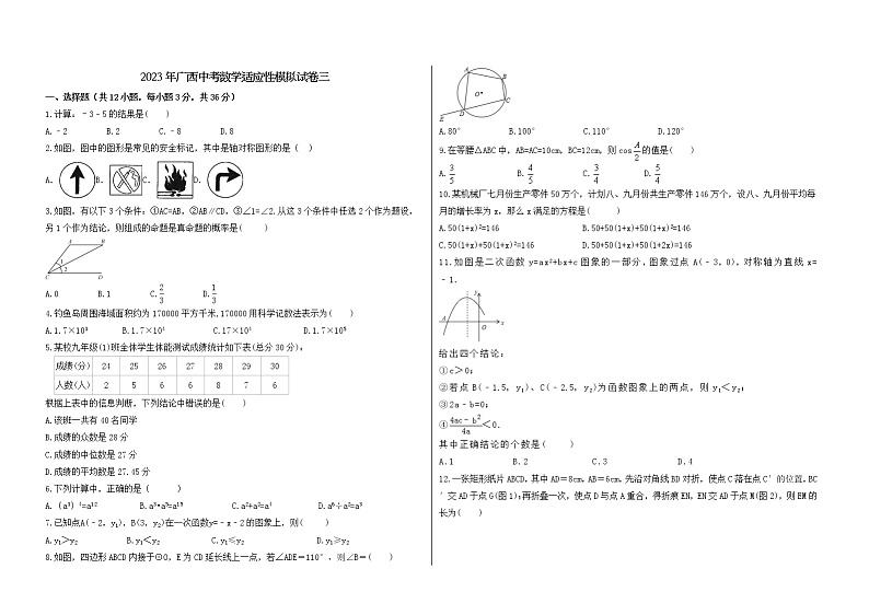 2023年广西中考数学适应性模拟试卷三（原卷版）第1页