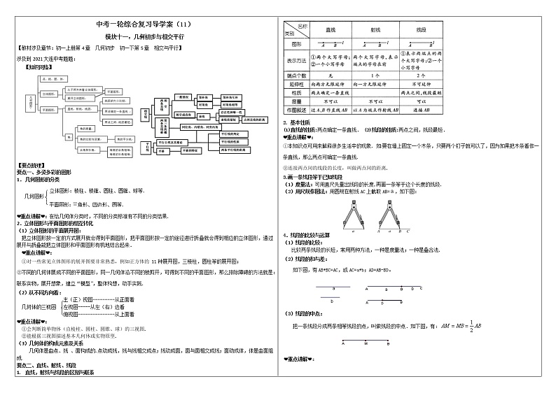 中考一轮综合复习导学案（11）几何初步与相交平行第1页