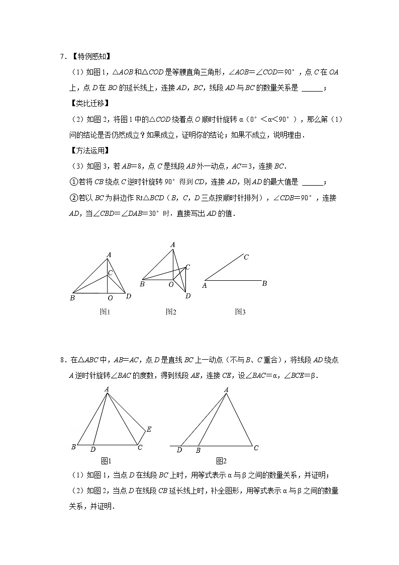 专题07 手拉手模型综合应用（能力提升）（原卷版）第3页