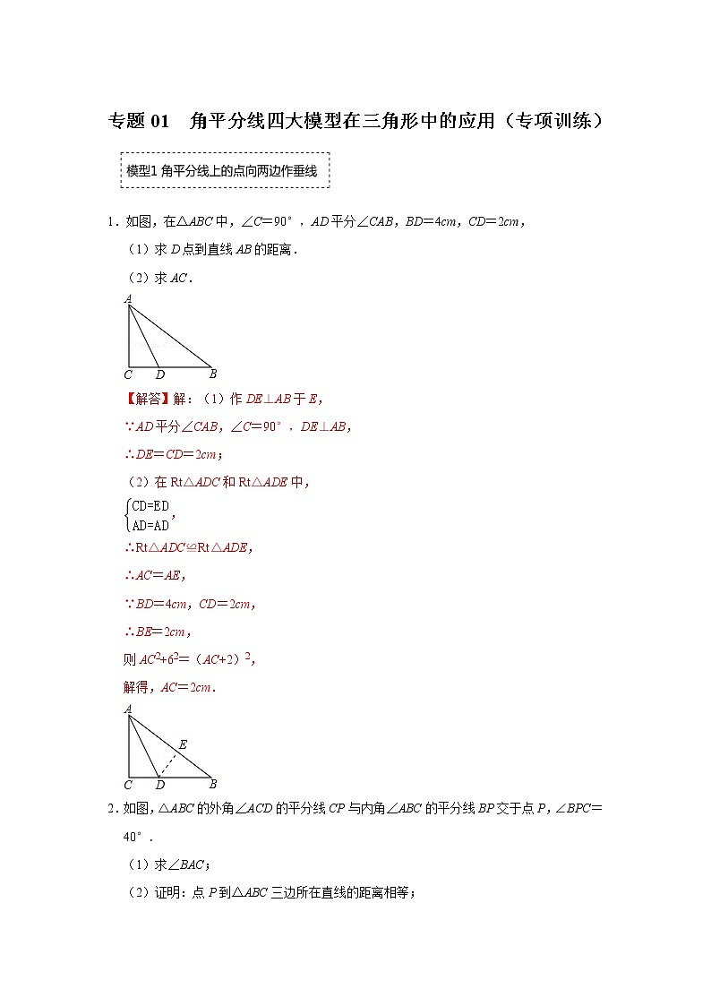 专题01  角平分线四大模型在三角形中的应用（专项训练）（解析版）第1页