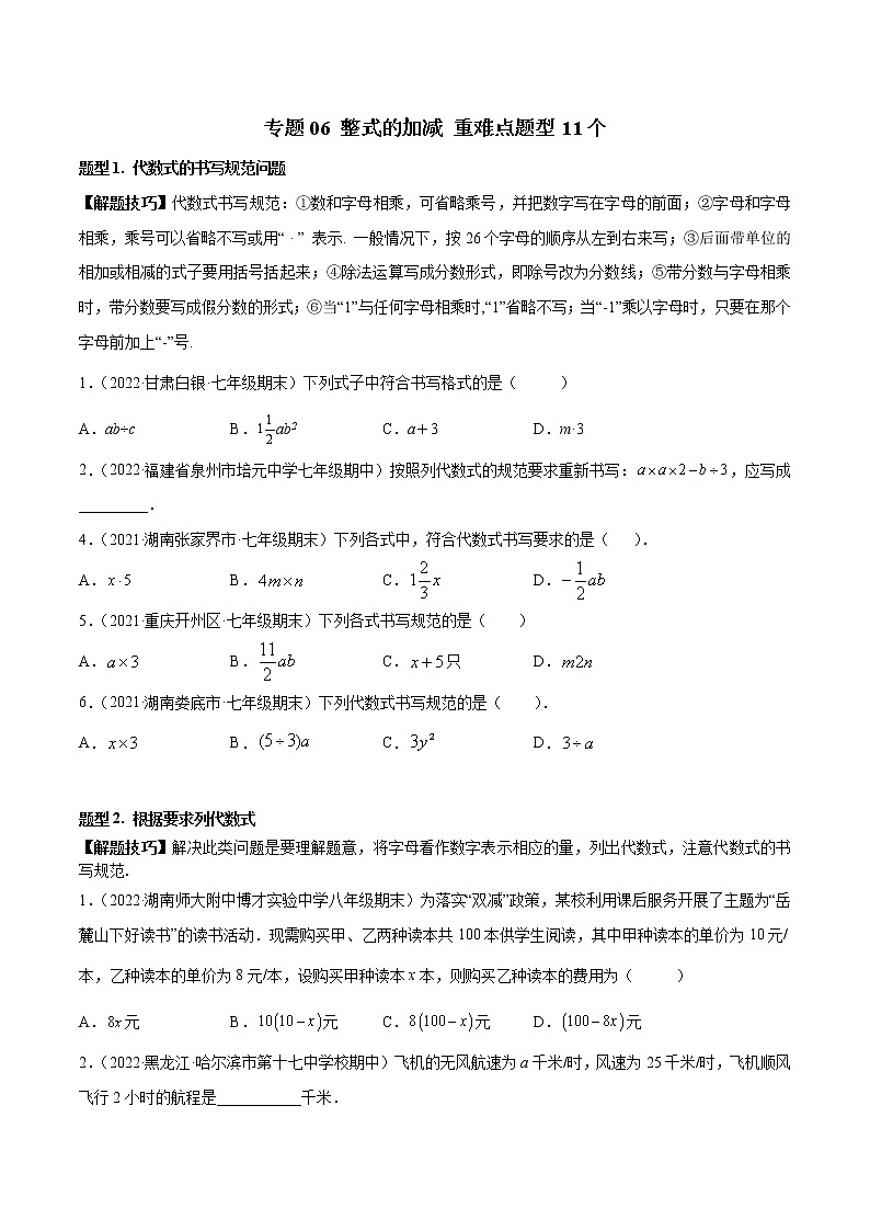 专题06 整式的加减 重难点题型11个-七年级数学上册重难题型全归纳及技巧提升专项精练（北师大版）01