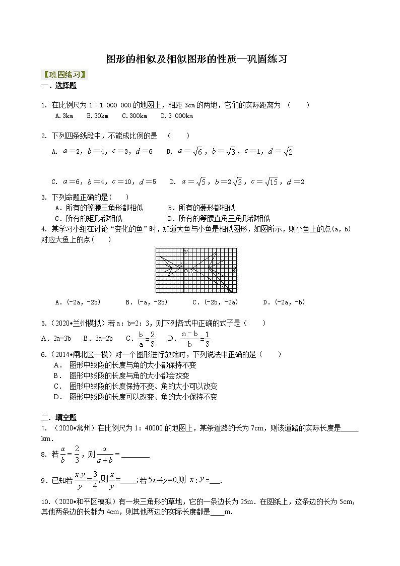北师大版数学九年级上册图形的相似及相似图形的性质--巩固练习 (含答案)第1页