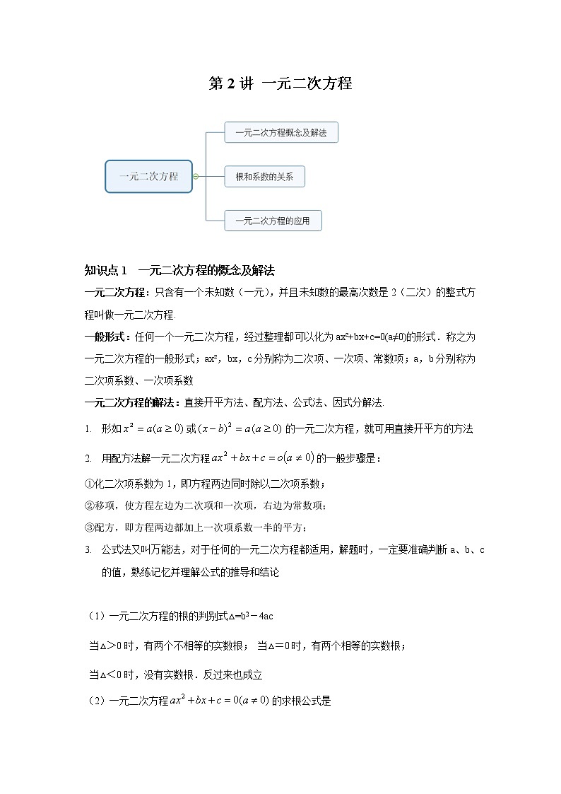 北师大版初三数学上册（秋季班）讲义  第2讲 一元二次方程--提高班（教师版）第1页