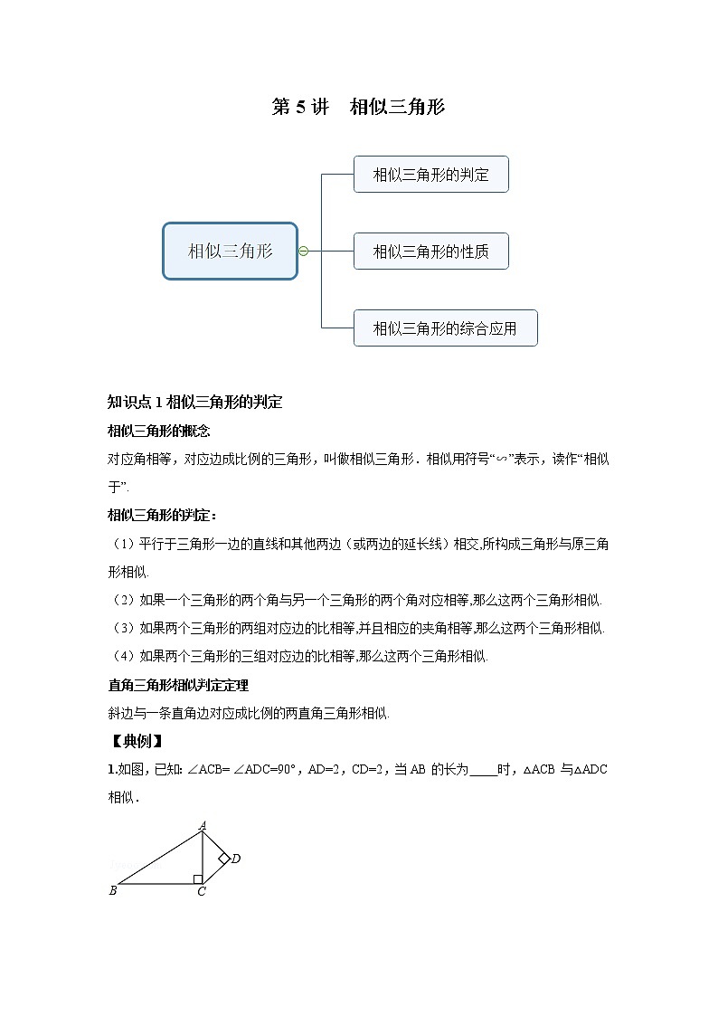北师大版初三数学上册（秋季班）讲义  第5讲 相似三角形--基础班（学生版）第1页