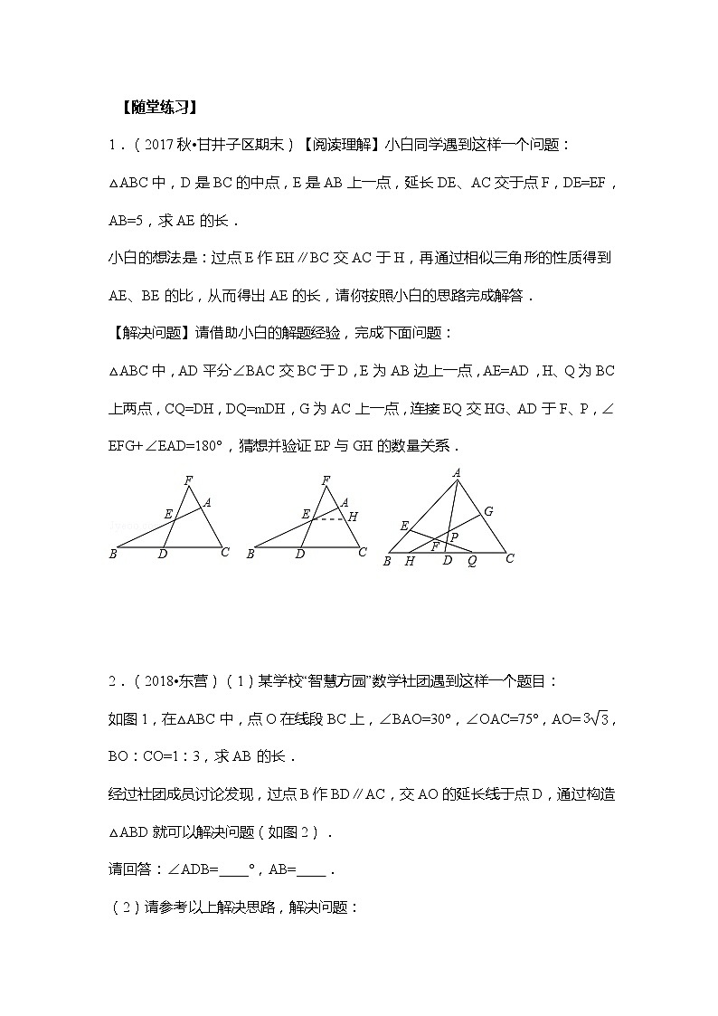 北师大版初三数学上册（秋季班）讲义  第6讲 相似模型总结--尖子班03