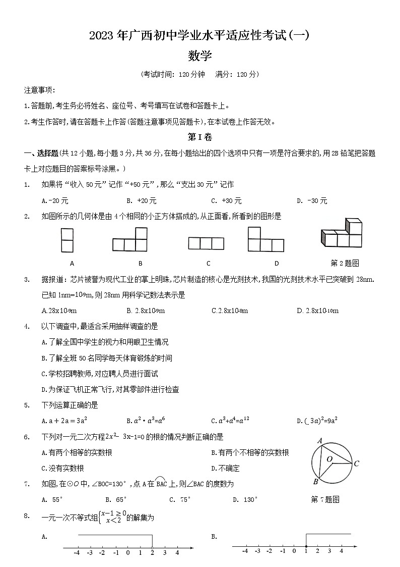 2023年广西贵港市桂平市中考一模数学试卷01