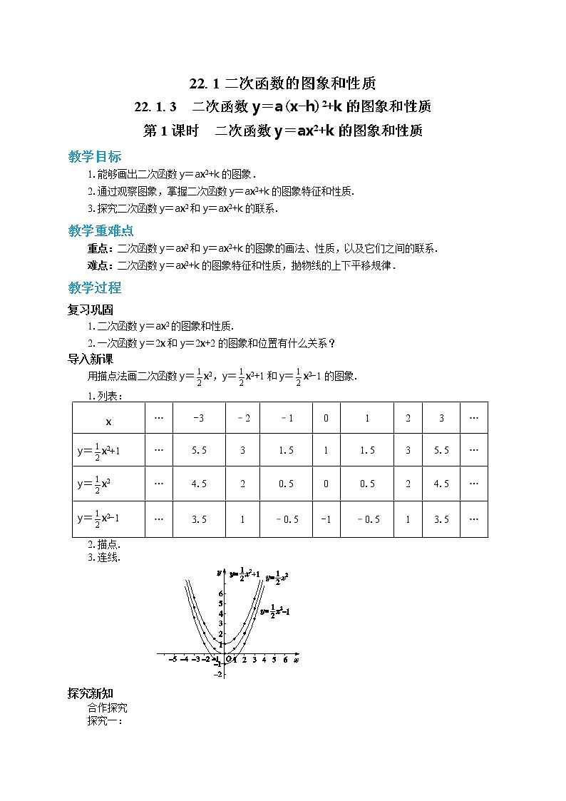 人教版数学九上22.1.3 二次函数y=a(x-h)2+k的图象和性质（第1课时）（课件+教案++练习）01