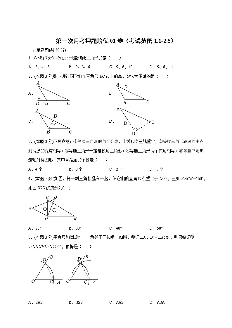 第一次月考押题培优01卷（考试范围：1.1-2.5）（原卷版）第1页