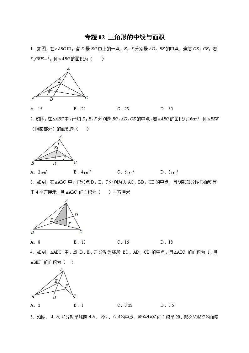 专题02 三角形的中线与面积-八年级数学上册常考点微专题提分精练（浙教版）01