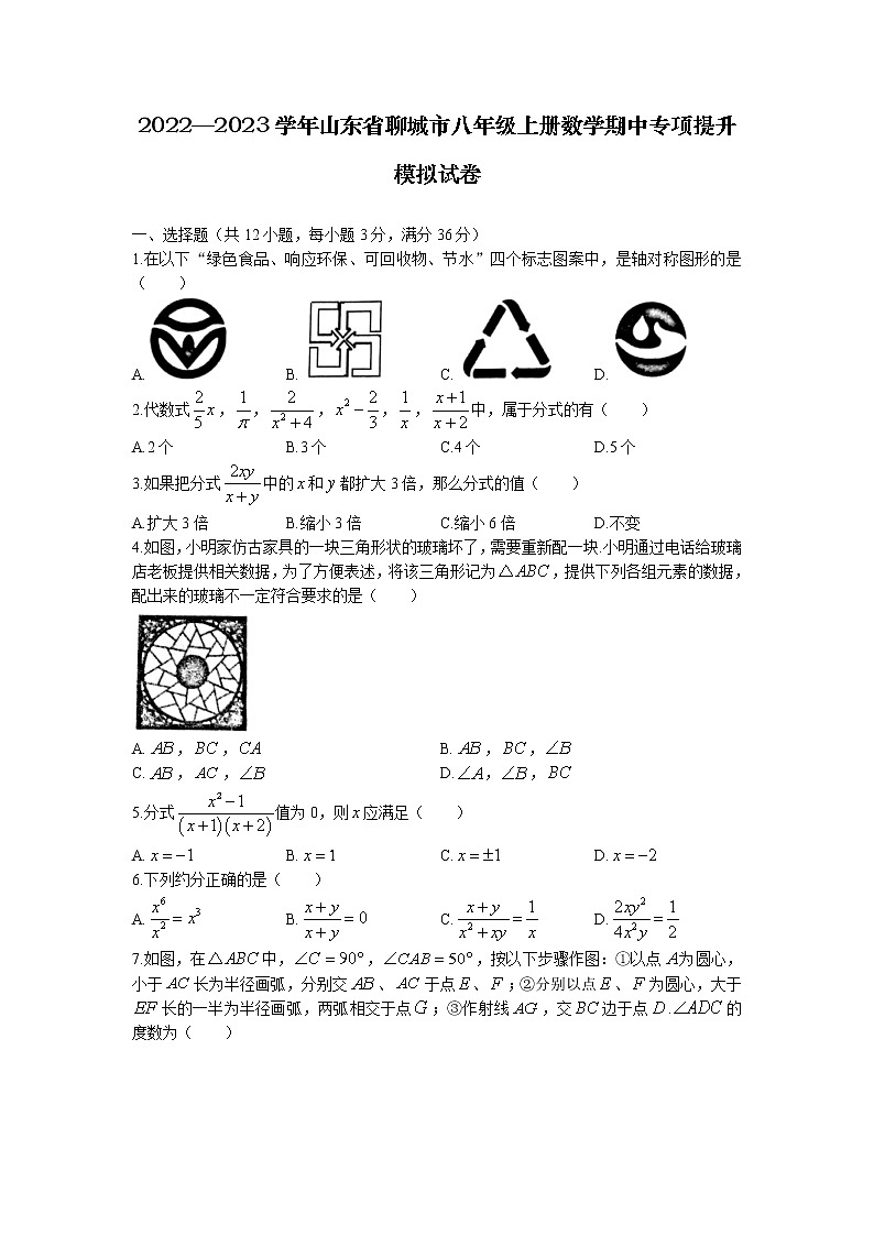 2022—2023学年山东省聊城市八年级上册数学期中专项提升模拟试卷（含解析）01