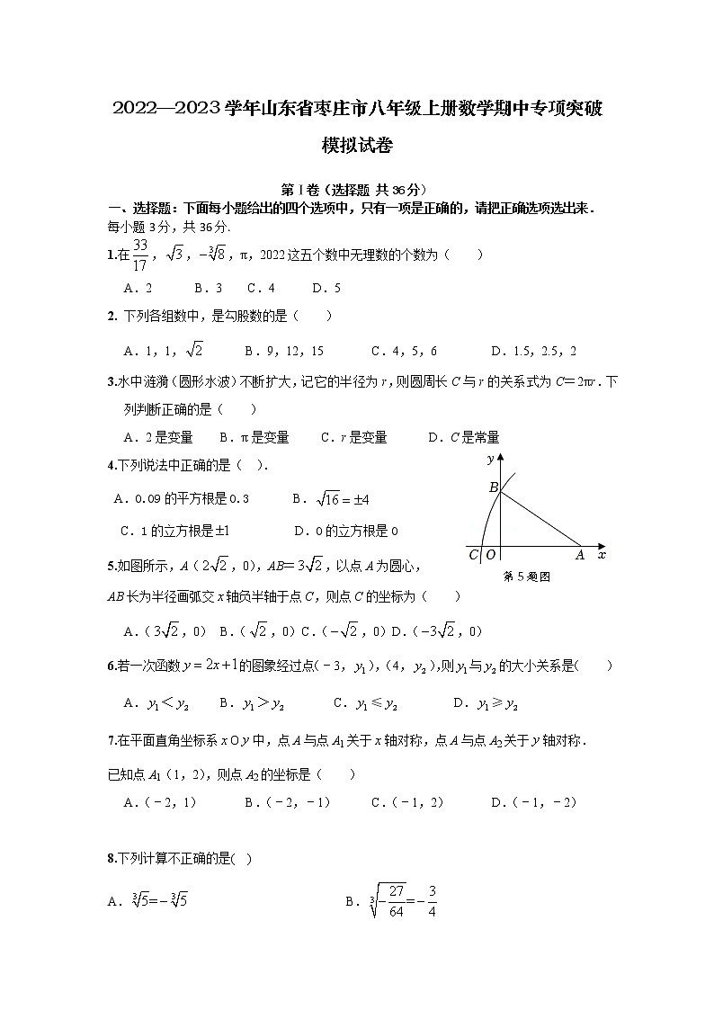 2022—2023学年山东省枣庄市八年级上册数学期中专项突破模拟试卷（含解析）01
