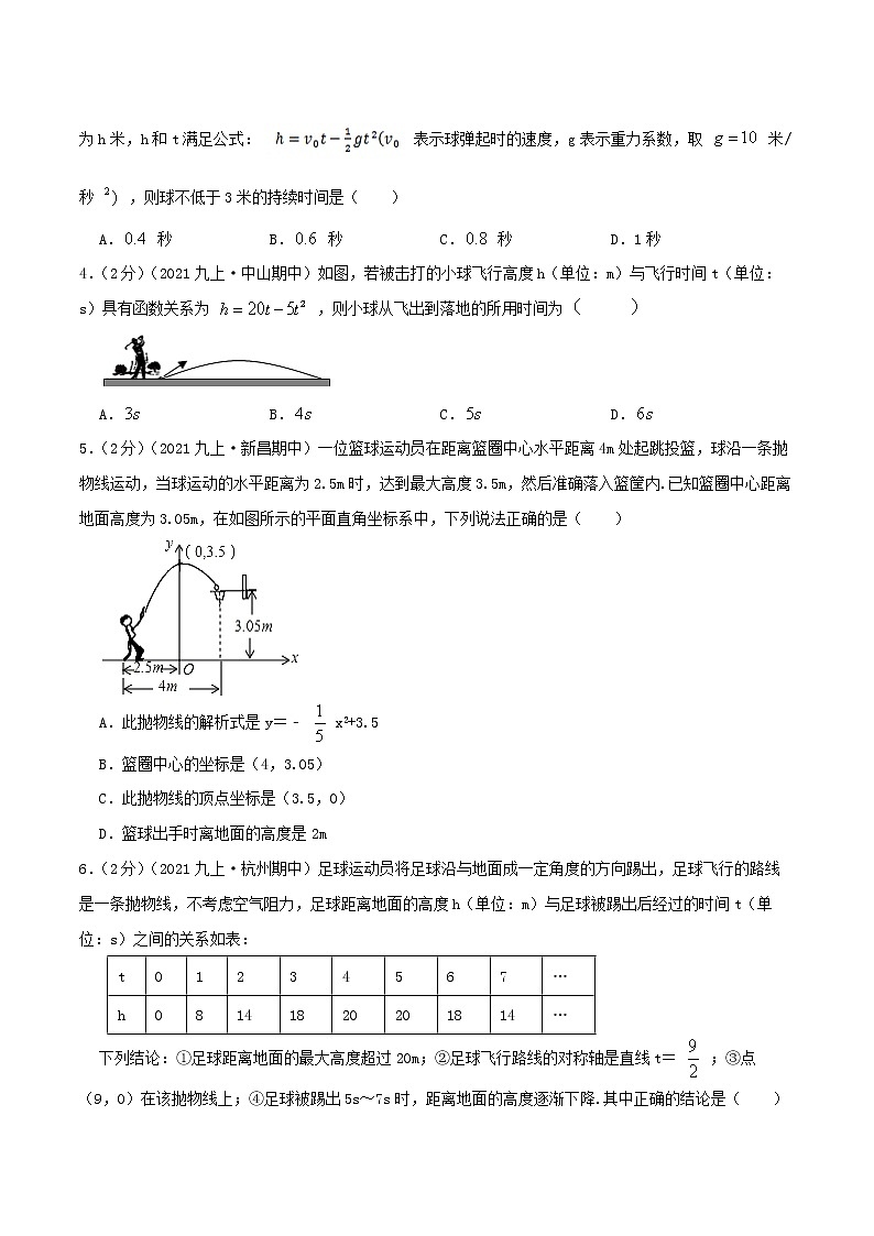 专题10 二次函数的实际应用—抛球问题-九年级数学上册压轴题专题精选汇编（人教版）02