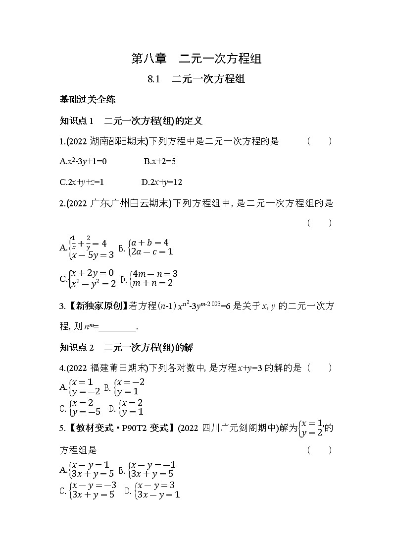 8.1 二元一次方程组 人教版数学七年级下册同步练习(含解析)01