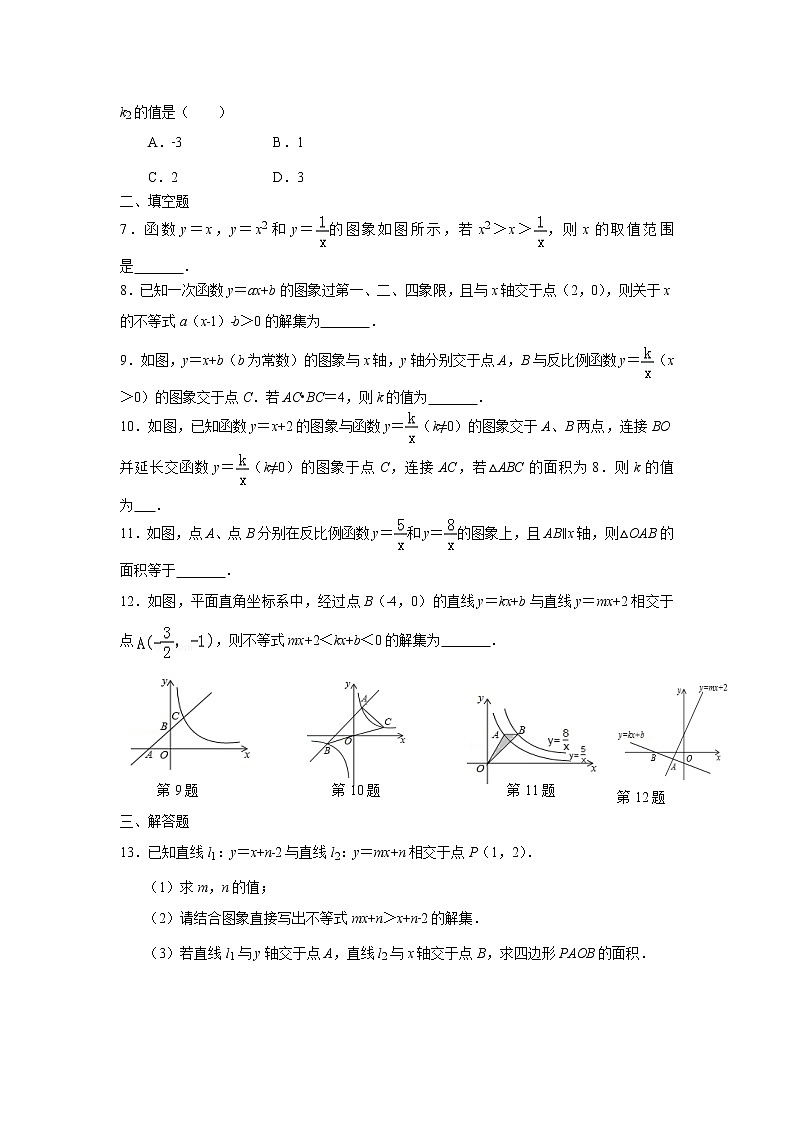 2023年中考苏科版数学一轮复习专题练习-函数与方程、不等式的关系02