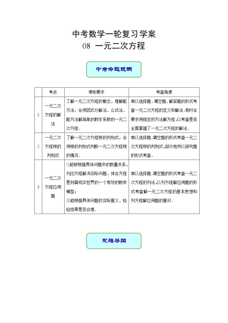 专题08 一元二次方程（课件+学案）-备战2023年中考数学一轮复习专题精讲精练学案+课件（全国通用）01