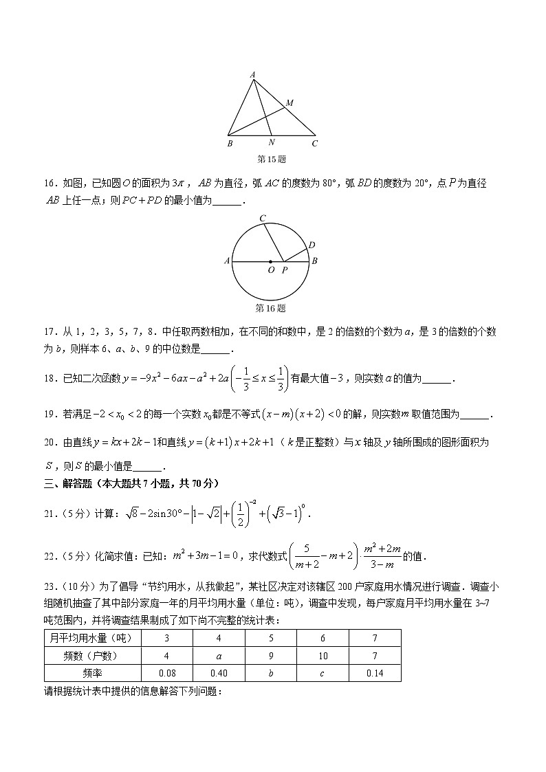 2023年江苏省苏州中学伟长实验部年九年级下学期质量评估数学试题（含答案）第3页