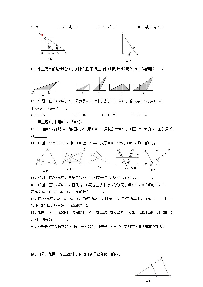 泰山区第六中学2023年八年级第二学期第九章图形的相似和答案 试卷02