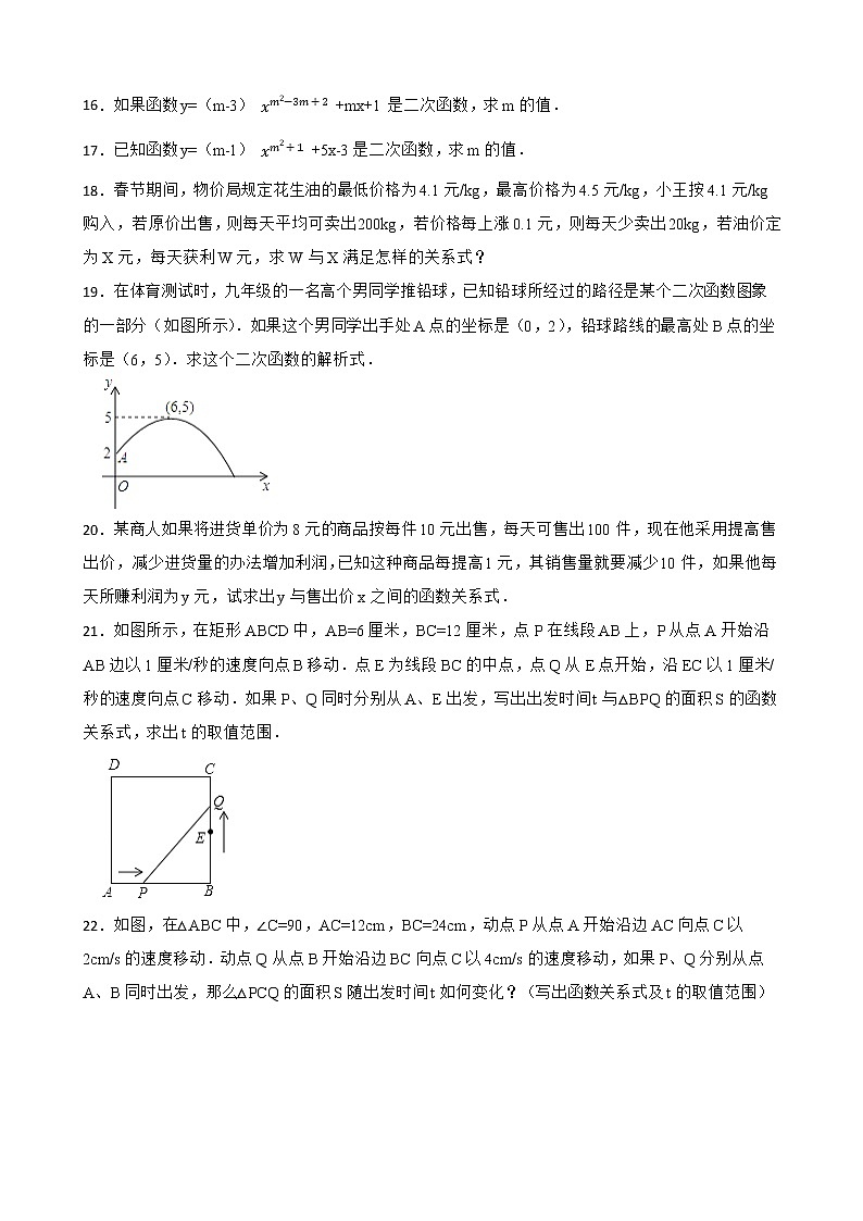 （北师大版）2022-2023学年九年级数学下册2.1 二次函数 同步测试第3页