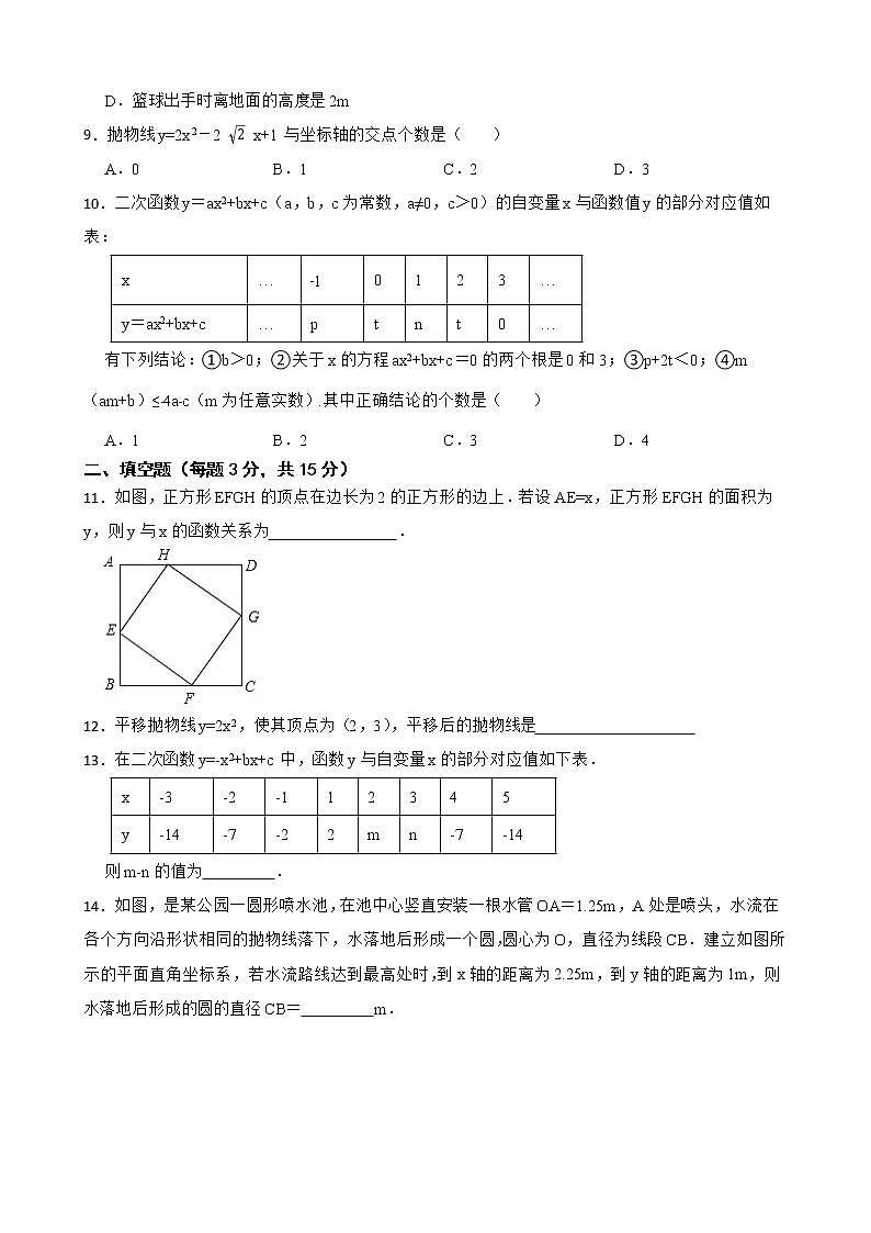 （北师大版）2022-2023学年九年级数学下册第二章 二次函数 同步测试第3页