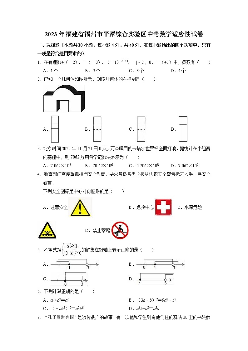 2023年福建省福州市平潭综合实验区中考数学适应性试卷第1页