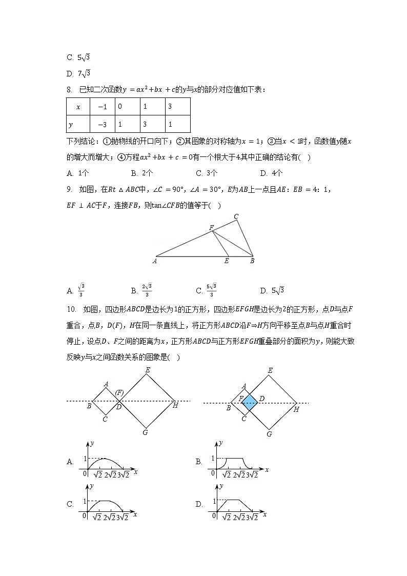 【中考一模】2023年安徽省合肥市新站区卓越中学中考数学一模试卷（含答案）第2页