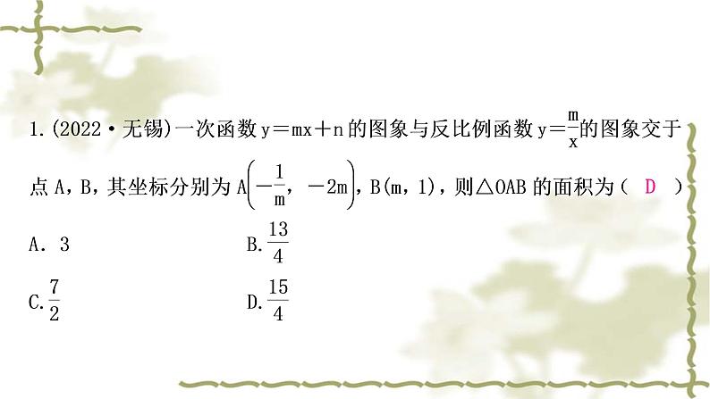 中考数学复习方法技巧突破(一)反比例函数中的面积模型作业课件第2页