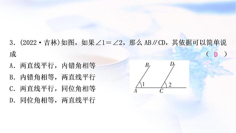 中考数学复习第四章三角形第一节几何初步及相交线与平行线作业课件第4页