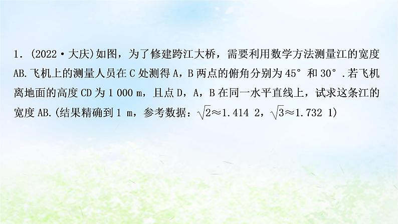 中考数学复习专项训练三解直角三角形的实际应用类型一仰角、俯角问题作业课件02