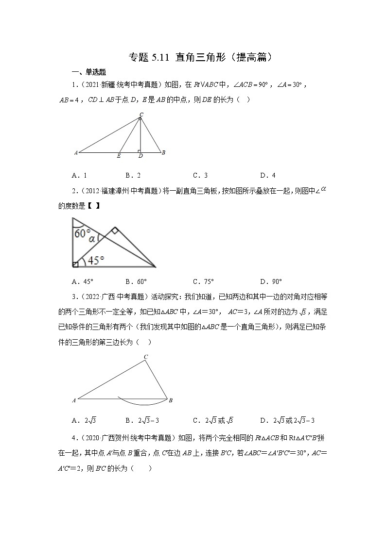 2023年中考数学一轮复习考点 直角三角形（提高篇）第1页