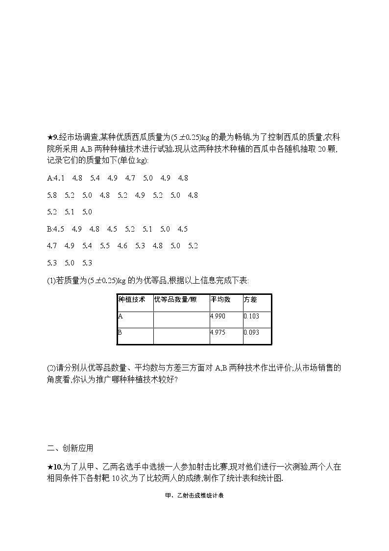 人教版初中数学八年级下册20-2数据的波动程度习题含答案第3页