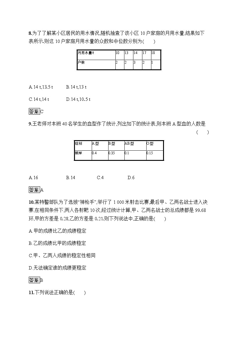 人教版初中数学总复习优化设计单元检测八统计与概率含答案第3页