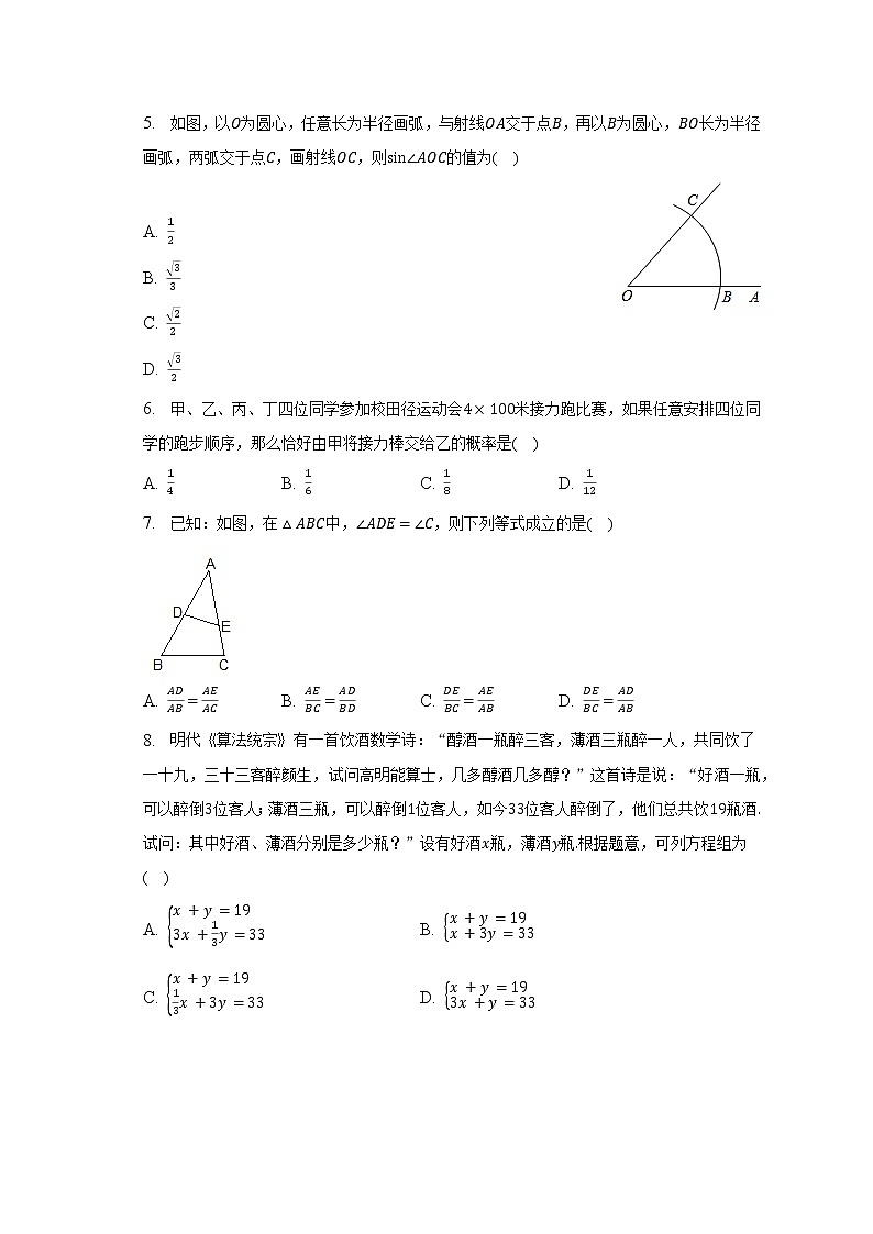 2022-2023学年湖北省武汉市蔡甸区求新联盟九年级（下）月考数学试卷（3月份）（含解析）02