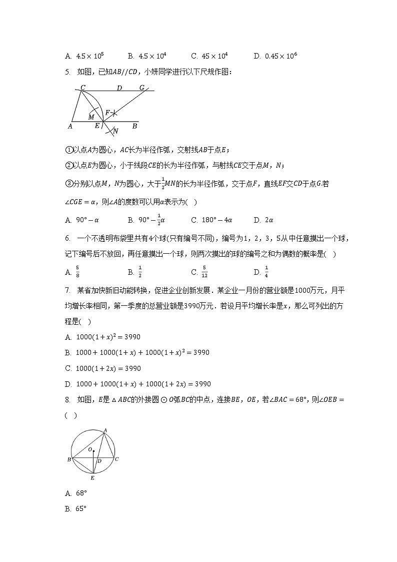2023年徽省滁州市定远县初三下学期中考调研试卷（一）数学试卷(含解析)02