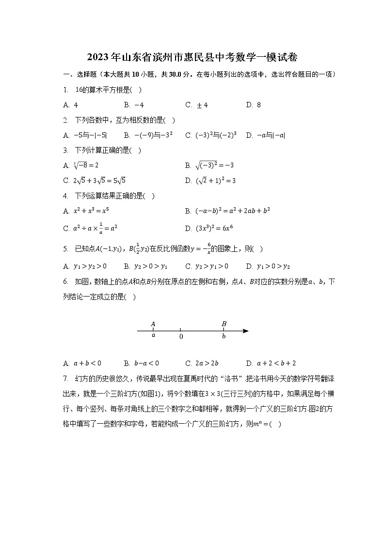 2023年山东省滨州市惠民县中考数学一模试卷（含解析）01