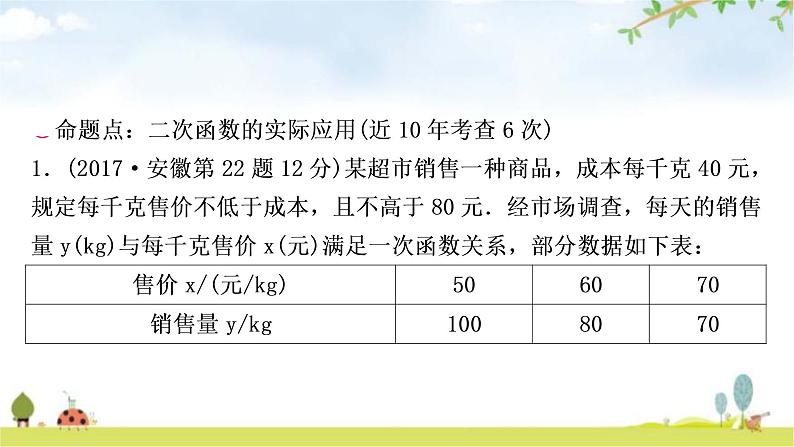 中考数学复习第三章函数第九节二次函数的实际应用教学课件04