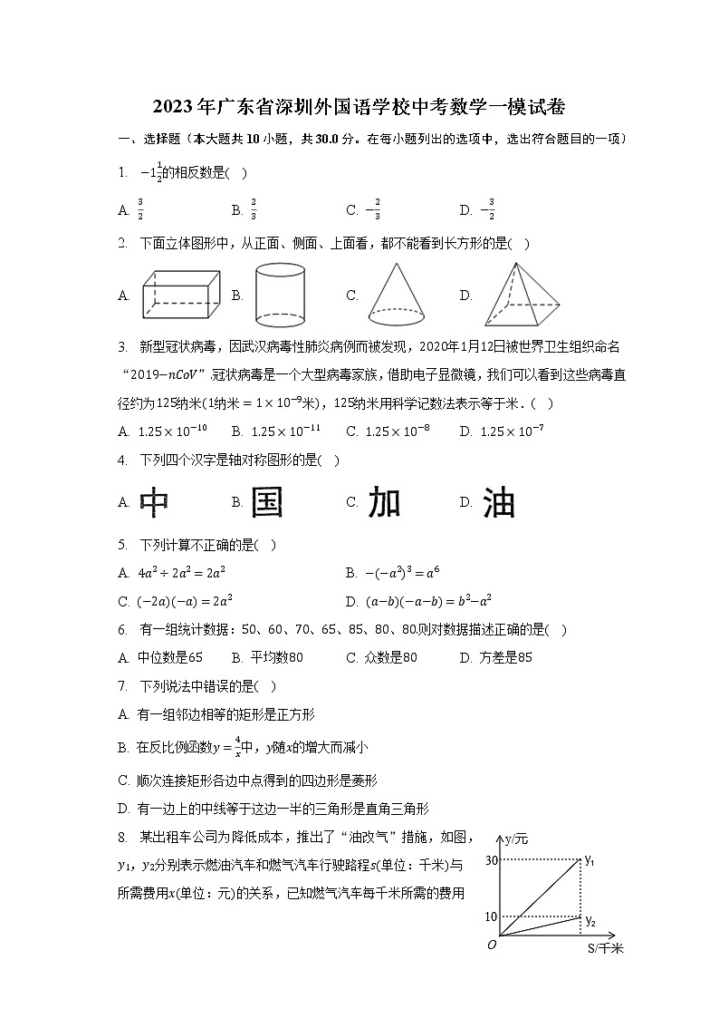 2023年广东省深圳外国语学校中考数学一模试卷（含解析）01