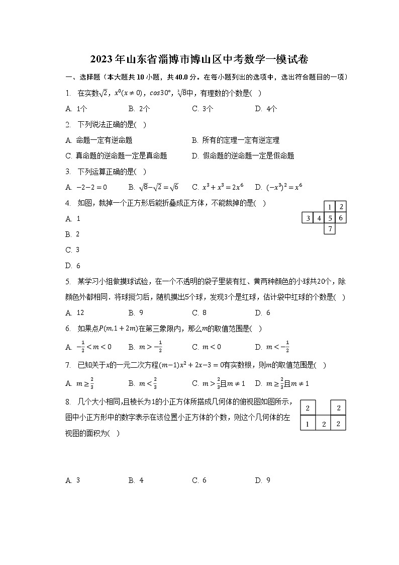 2023年山东省淄博市博山区中考数学一模试卷（含解析）第1页