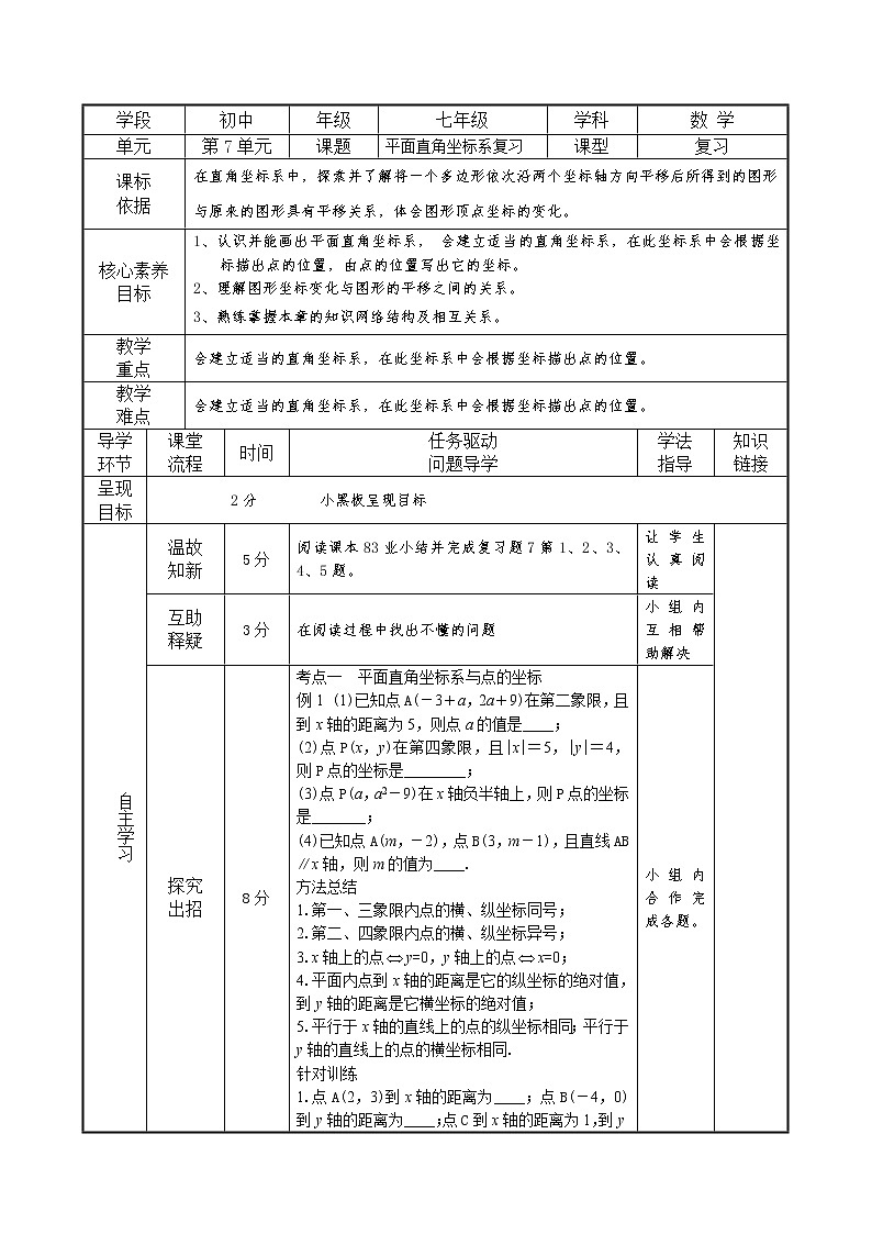 第7章 平面直角坐标系（小结复习）（教案 课件 作业）-2022-2023学年七年级数学下册同步精品课件（人教版）01