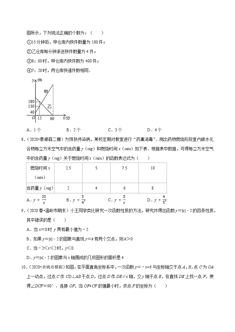 8年级数学下册同步培优题典 专题19.11  第19章一次函数单元测试（基础卷）03