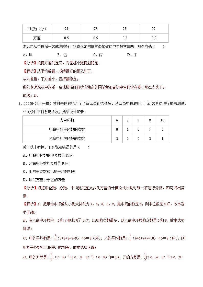 8年级数学下册同步培优题典 专题20.5  第20章数据的分析单元测试（基础卷）03