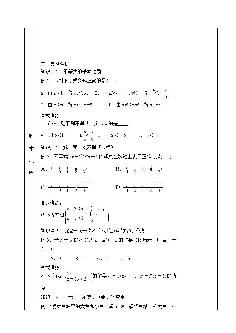 第八章 一元一次不等式 复习教案 2022—2023学年青岛版数学八年级下册02