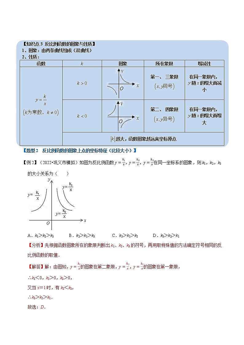 专题26.1 反比例函数【十大题型】（原卷版+解析版）-2022-2023学年九年级数学下册举一反三系列（人教版）03