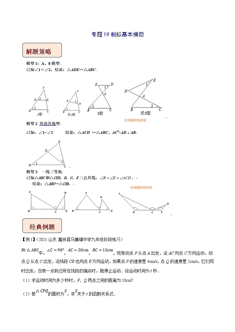2023年中考数学二轮复习压轴大题培优学案专题19相似基本模型（教师版）第1页
