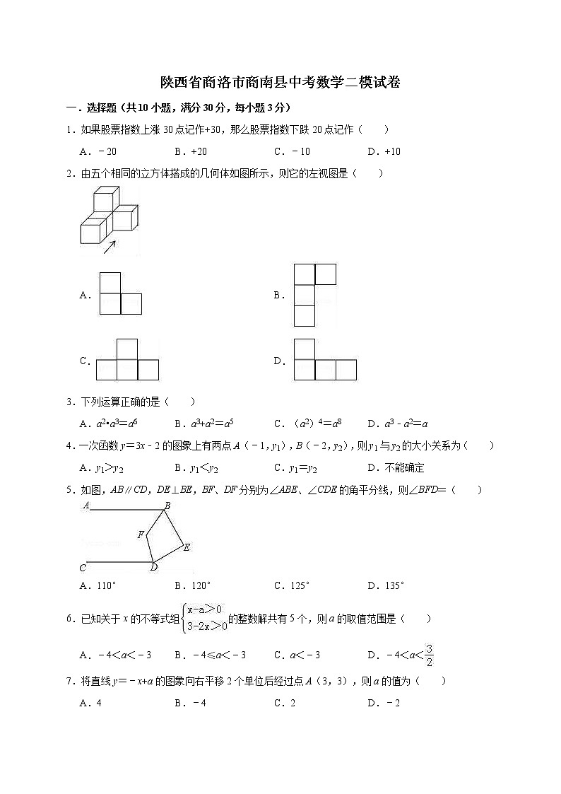 2022年陕西省商洛市商南县中考数学二模试卷（教师版）第1页