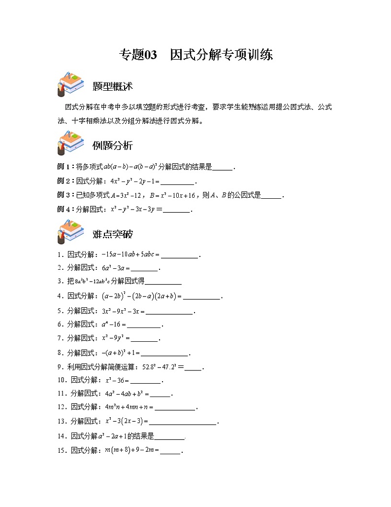 专题03 因式分解专项训练（原卷版）第1页