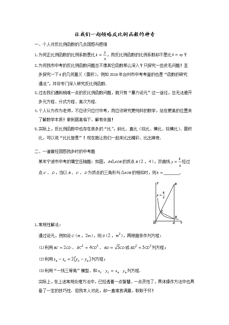 中考数学总复习反比例函数的神奇难点解析与训练第1页