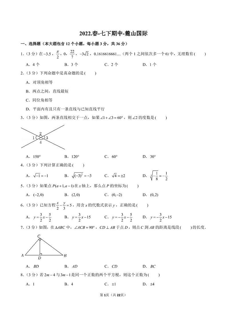 2022.春-麓山国际七下期中考试数学试卷第1页